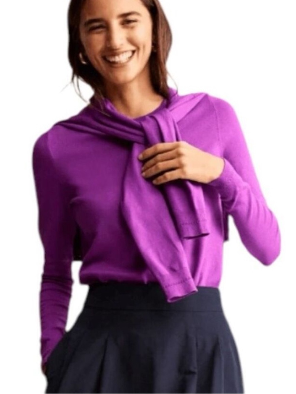 Boden Purple Catriona Cotton Crew Pullover Sweater Hyacinth Violet Size M